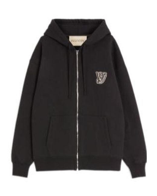 Valentino Black Logo Embroidered Zip-Up Hoodie for men