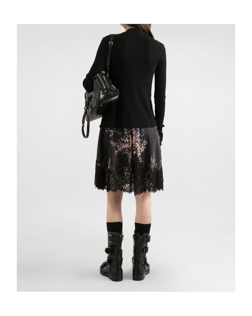 Dolce & Gabbana Black Short Dress Silk Blend Floral Lace Belt