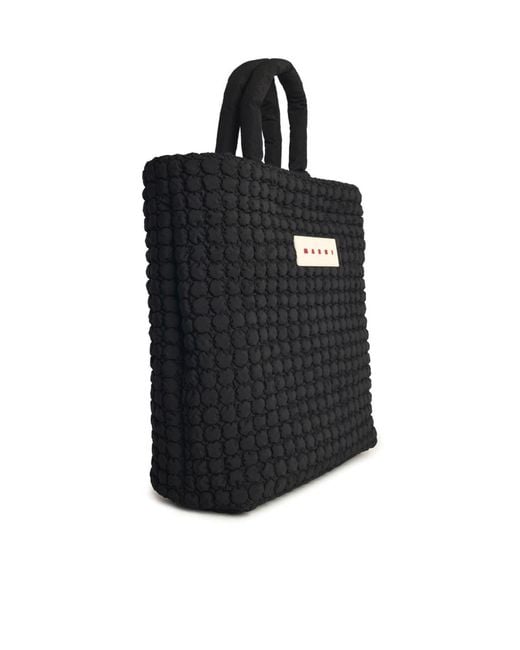 Marni Black Logo Patch Tote Bag for men