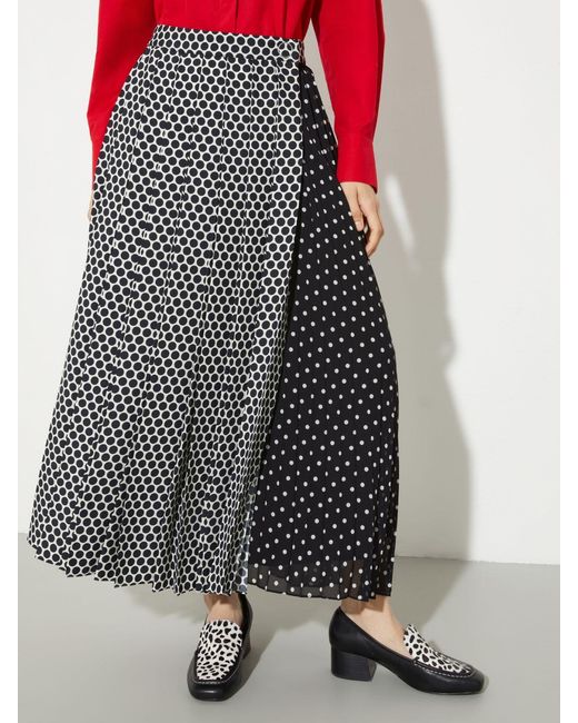 MAX&Co. Blue Pleated Polka-Dot Wrap Skirt