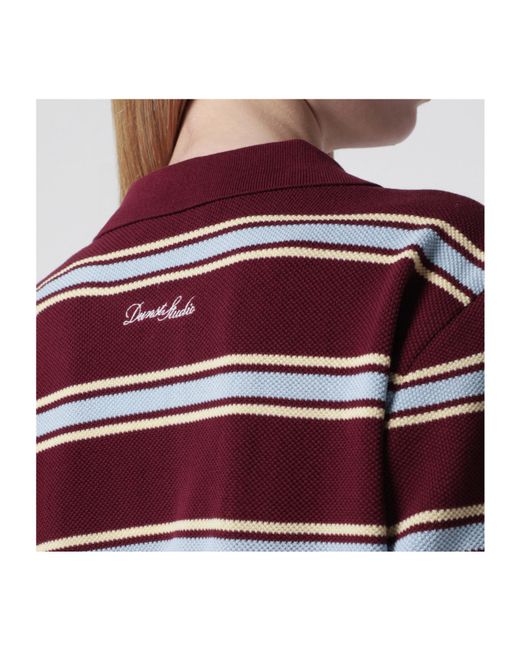 DUNST Red Cropped Striped Polo T-Shirt