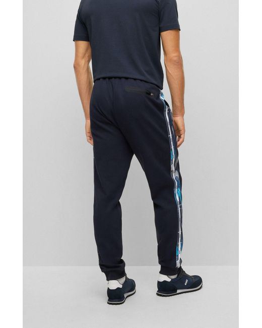 Boss Blue Side Stripe-Print Track Pants for men
