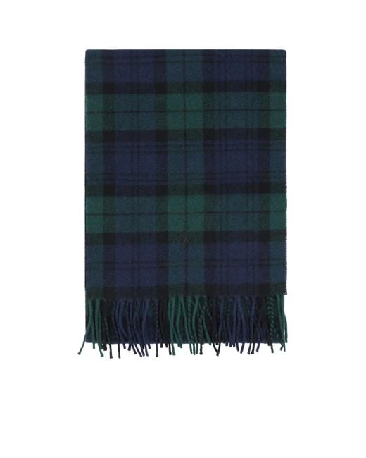 Polo Ralph Lauren Blue Fringed Edge Checked Scarf for men