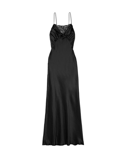 Rodarte Black Appliquéd Lace-Trimmed Silk-Satin Gown