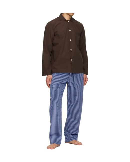 Tekla Blue Drawstring Striped Pajama Pants for men
