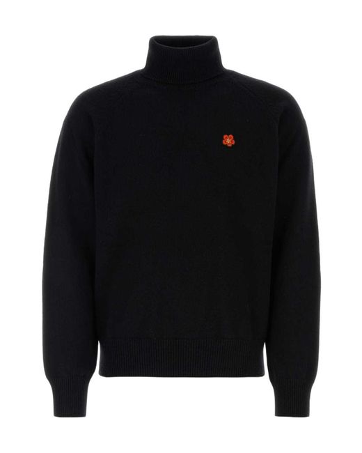 KENZO Black Boke Flower Embroidered Roll-Neck Knit Jumper for men
