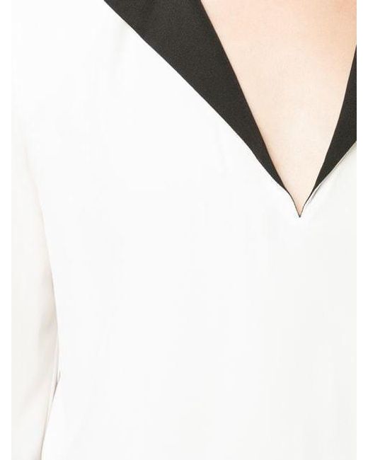 Givenchy White Contrast V-Neck Blouse