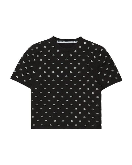 Alexander Wang Black Crystal-Logo Cropped Top