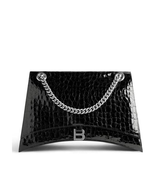 Balenciaga Black Crush Large Chain Bag Crocodile Embossed