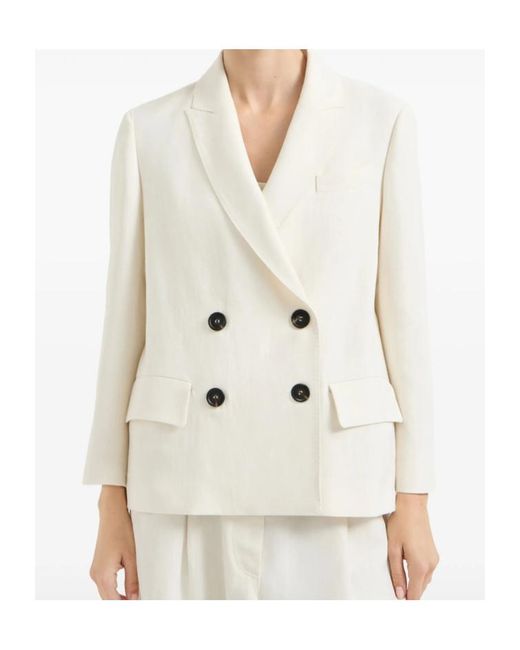 Brunello Cucinelli White Double-Breasted Tailored Blazer