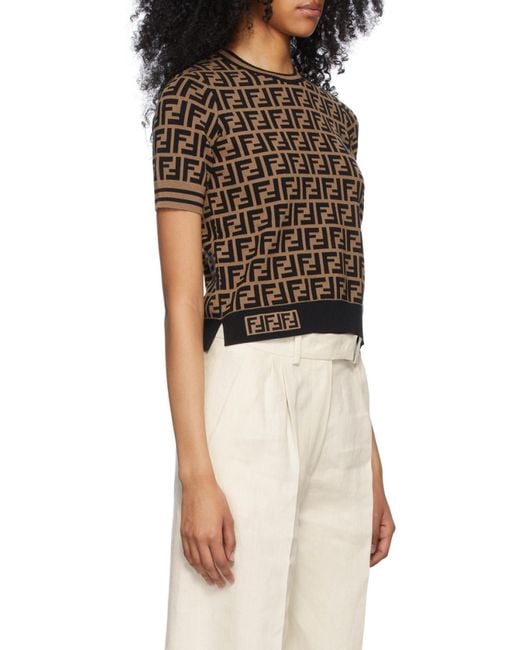 Fendi Brown Fabric Ff Motif Jumper