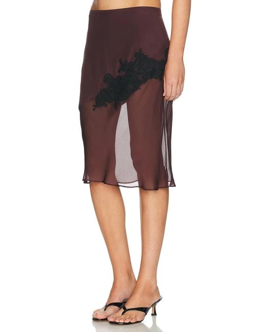 Sir Black Noria Lace-Trimmed Silk Midi Skirt