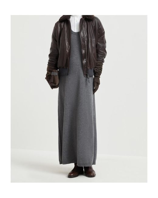 Brunello Cucinelli Gray Round-Neck Knit Dress