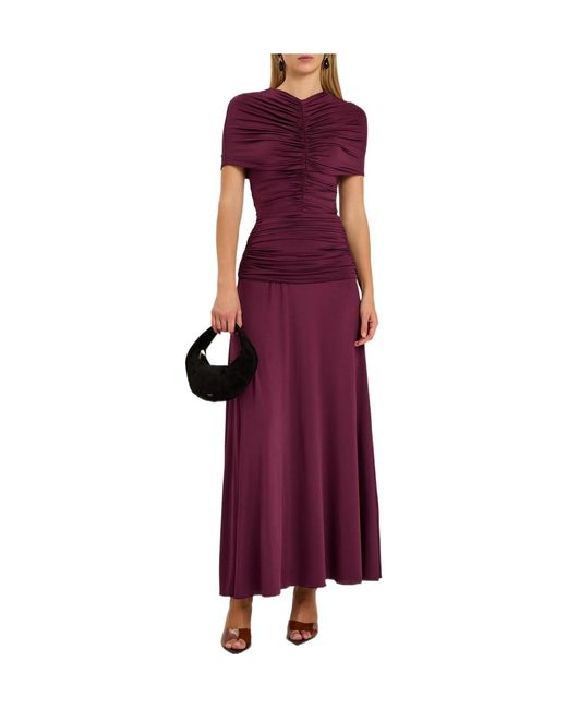 Self-Portrait Purple Gathered Stretch-Jersey Midi Dress