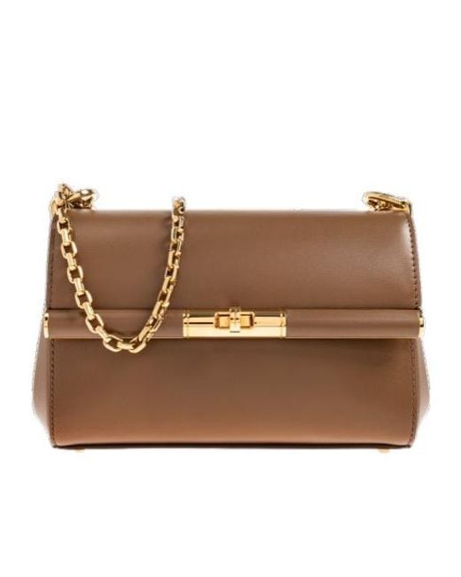 Dolce & Gabbana Brown Mini Marlene City Chain-Strap Flap Tote Bag
