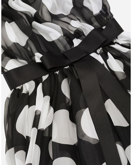 Dolce & Gabbana Black Polka-Dot Chiffon Calf-Length Dress