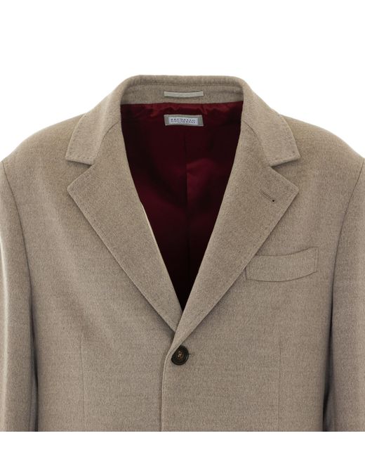 Brunello Cucinelli Natural Single Breasted Button-Up Coat for men