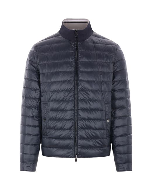 Herno Blue Nylon Reversible Down Jacket for men