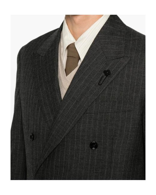 Lardini Black Pinstripe-Pattern Double-Breasted Blazer for men
