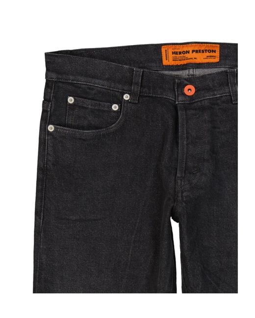 Heron Preston Black Logo-Print Slim-Fit Jeans for men