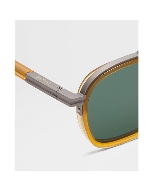 Zegna Green Dark Orizzonte I Acetate And Metal Sunglasses