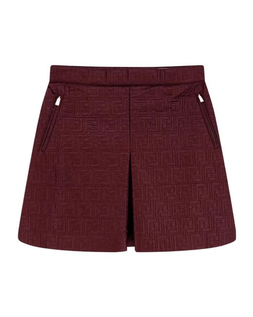 Fendi Red Ff Quilted Front-Slit Mini Skirt