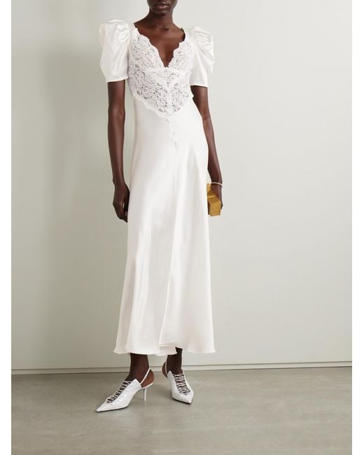 Rodarte White Lace-Trimmed Silk-Satin Gown