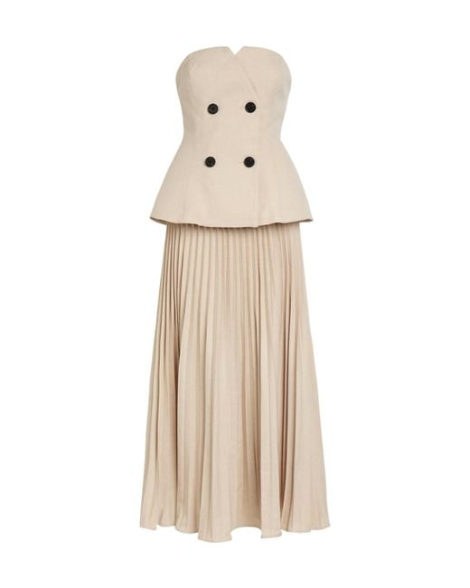 Self-Portrait Natural Layered Double-Breasted Woven Midi Dress