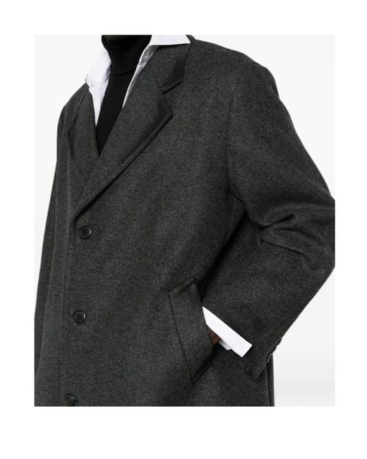 Prada Black Leather-Trimmed Single-Breasted Coat for men