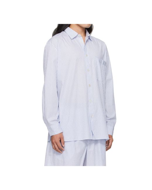 Tekla Blue Striped Poplin Pajama Shirt for men