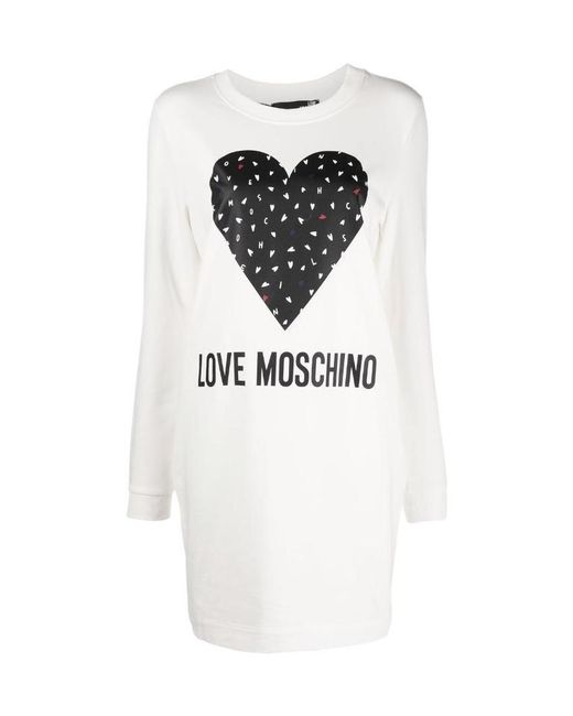 Moschino White Logo-Print Sweatshirt Dress