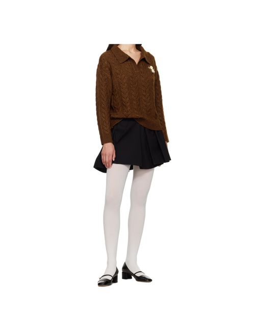 ShuShu/Tong Brown Floral-Appliqué Polo Jumper