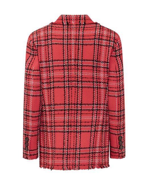 MSGM Red Double-Breasted Checked Blazer