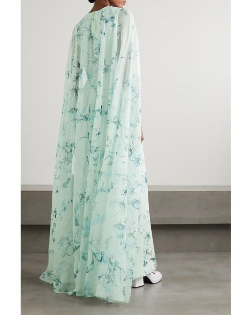 Erdem Green Kenley's Shawl-Style Tie-Up Printed Dress