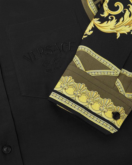 Versace Black Barocco-Printed Button-Up Shirt for men