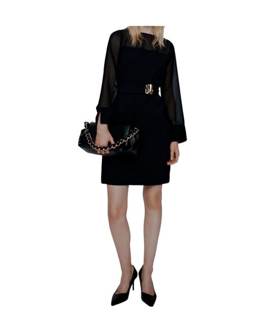 Marella Black Envers Satin And Georgette Belted Dress