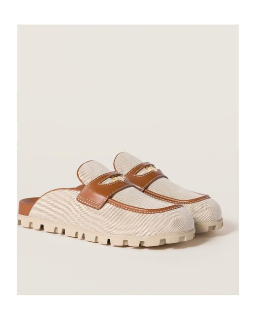 Miu Miu Brown Canvas And Leather Mules