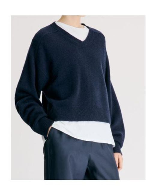 Loulou de Saison Blue Anzor Lds V Neck Cashmere Sweater