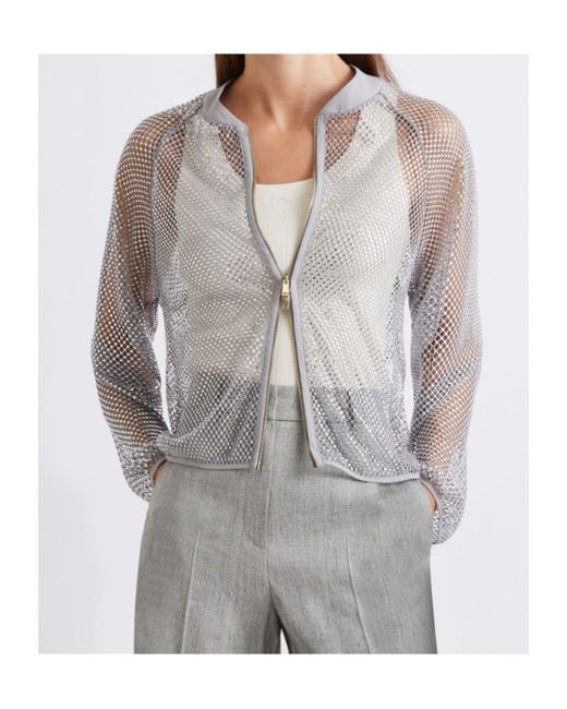 Marella Gray Rhinestone Mesh Blouson Jacket