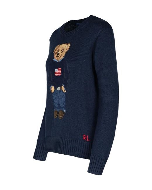 Polo Ralph Lauren Blue Bear Intarsia Crewneck Jumper