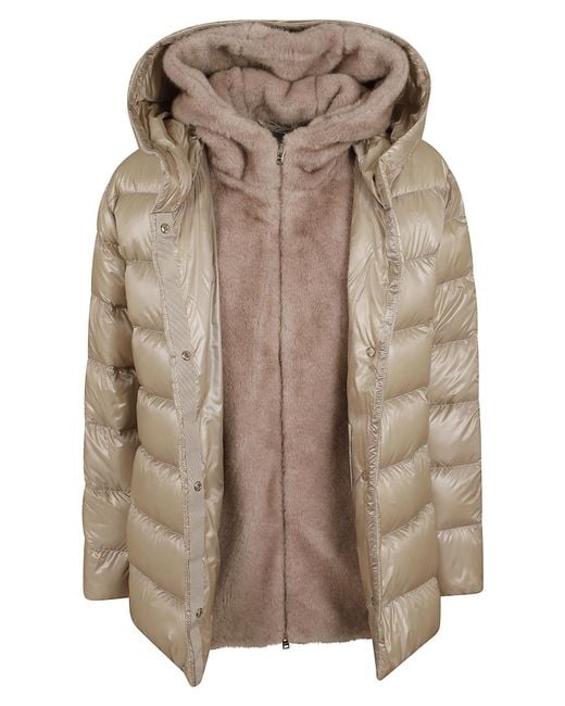 Herno Natural Hooded Faux Fur Down Jacket