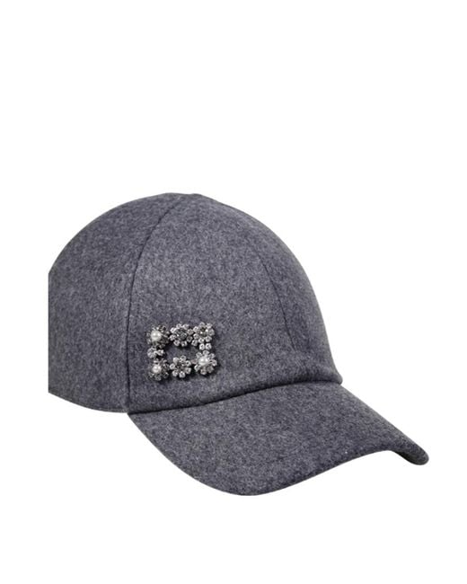 Roger Vivier Gray Floral Embellished Baseball Cap