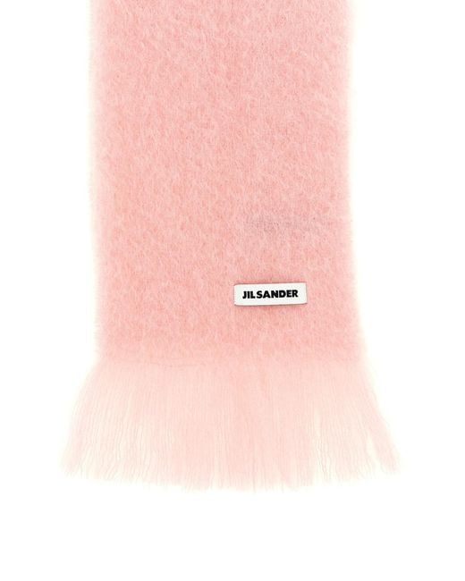 Jil Sander Pink Brushed Logo Patch Scarf