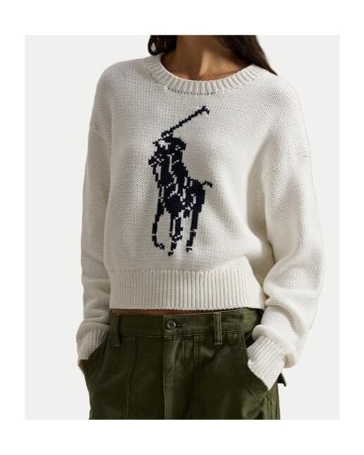 Polo Ralph Lauren White Big Pony Intarsia-Knit Jumper