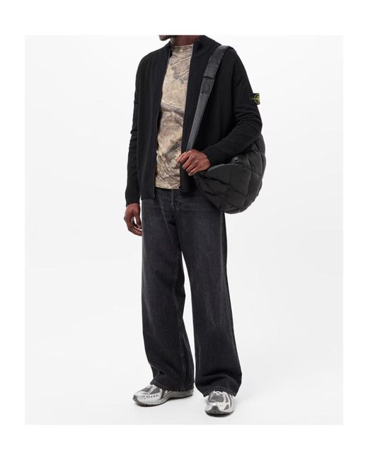 Stone Island Black Logo Patch Knit Cardigan for men