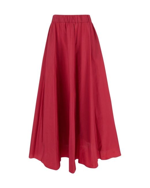 P.A.R.O.S.H. Red Ruffled Bordeaux Midi Skirt With Elastic Waist