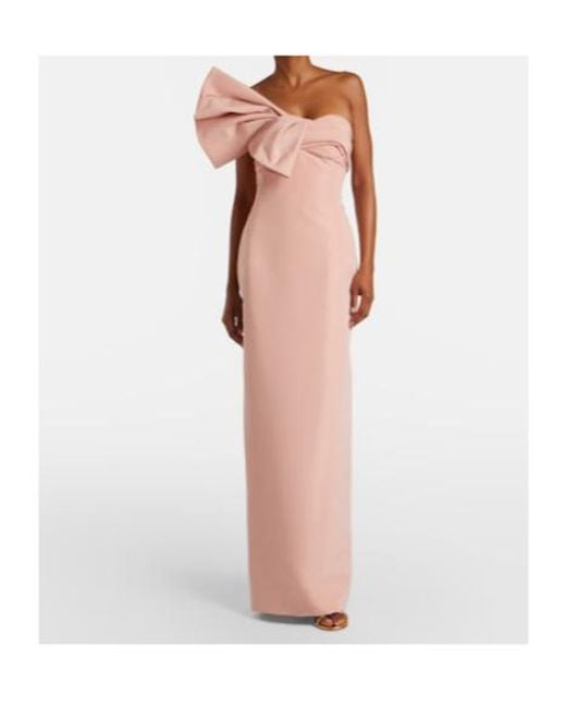 Oscar de la Renta Pink Bow-Detail Draped Silk Faille Gown