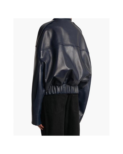 Khaite Blue Owey Leather Bomber Jacket