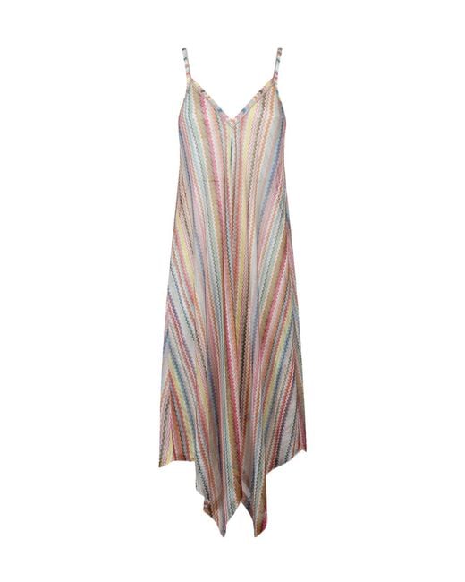 Missoni Natural V-Neck Zig-Zag-Pattern Dress