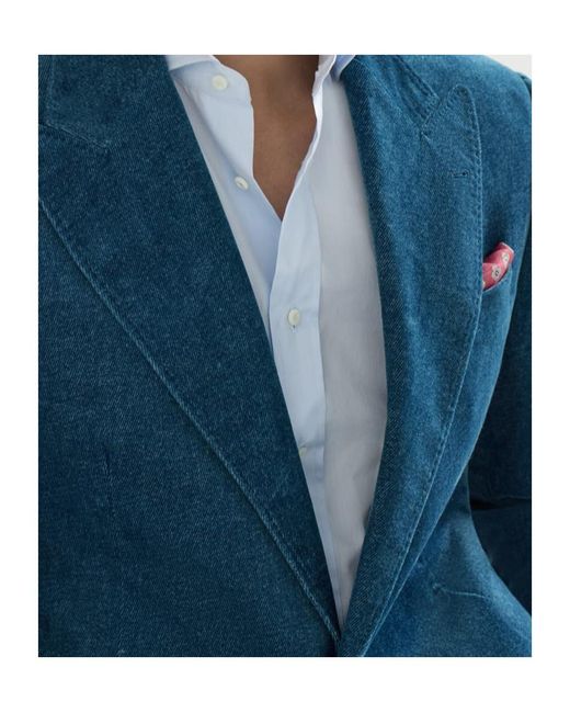 Brunello Cucinelli Blue Denim-Effect Cotton Velvet Tailor Blazer With Peak Lapels for men